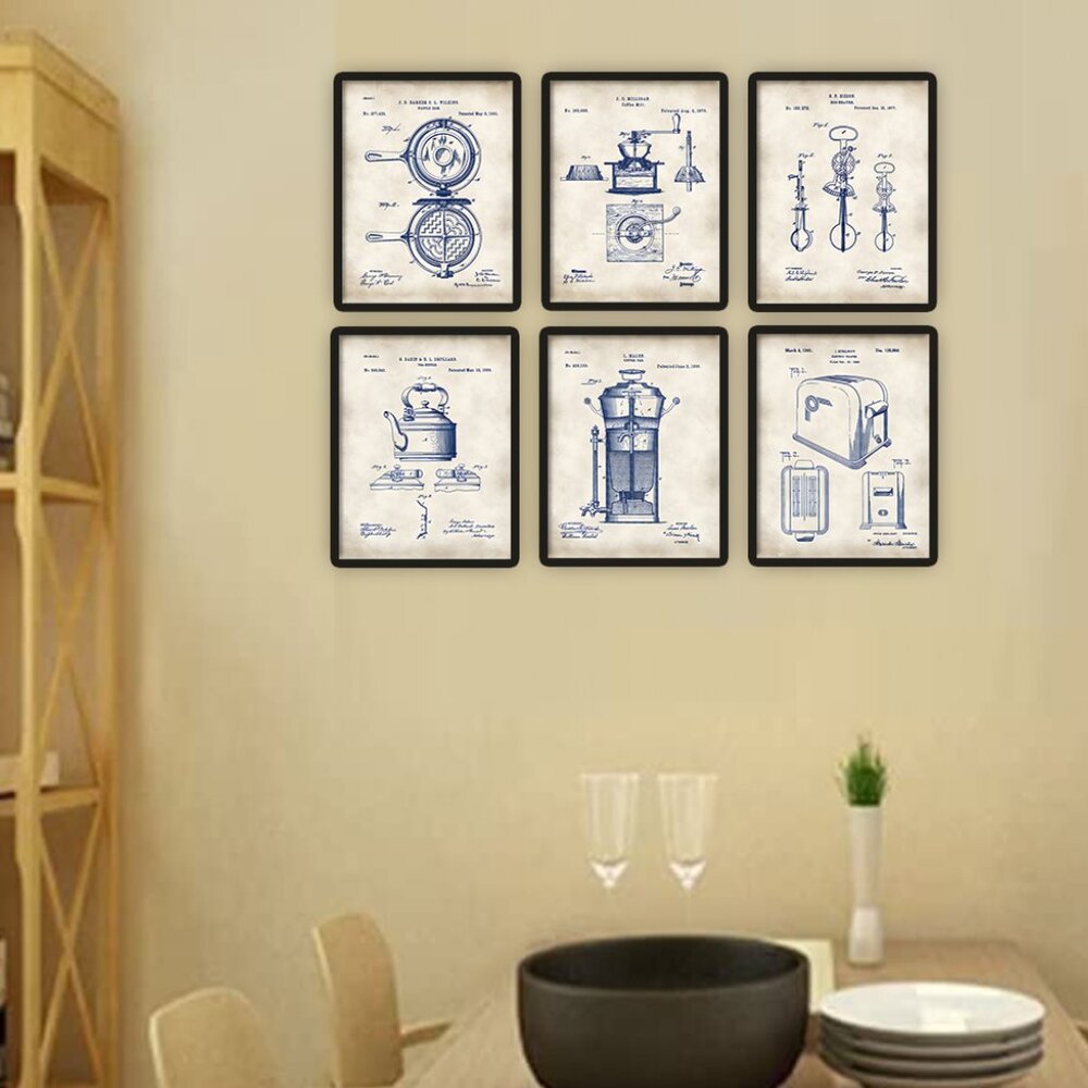 Vintage Kitchen Inventions set of 6 patent prints wall art Unframed